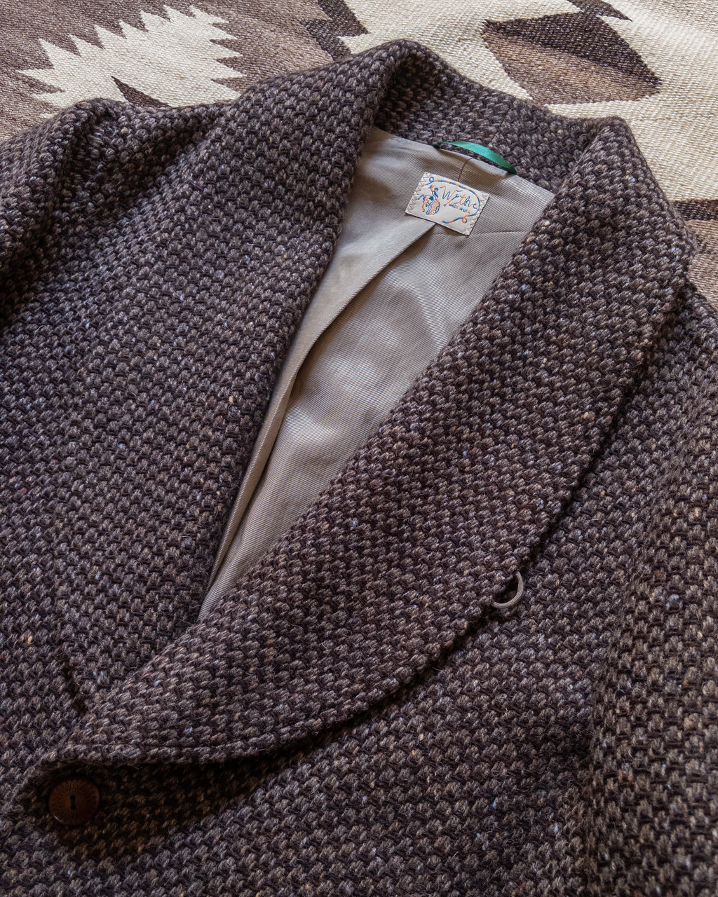 Shawl Collar Overcoat - Grey/Brown Barleycorn Tweed