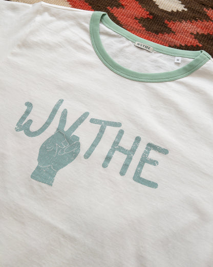 Peace Print Tubular Ringer T-Shirt - Celadon