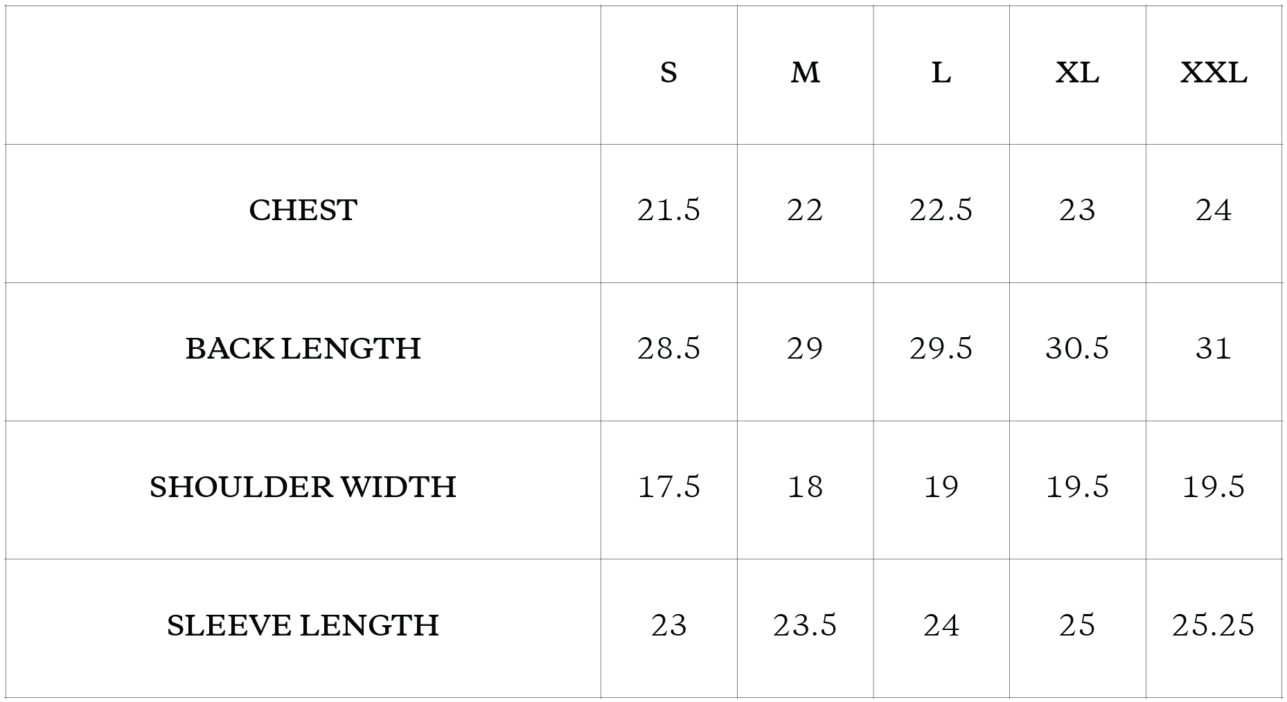 size chart