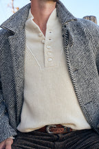 Raglan Wool Overcoat - Black/Cream Herringbone Tweed