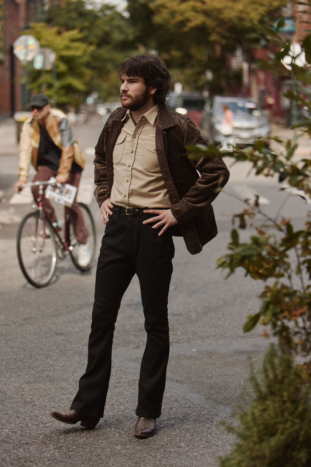 Flared Bedford Cord Five Pocket Pants - Black