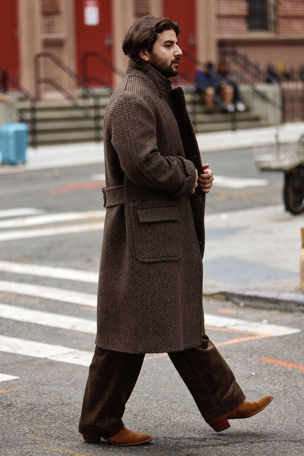 Polo Coat - Grey/Brown Barleycorn Tweed