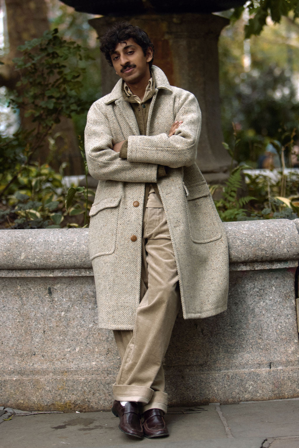 Raglan Overcoat - Warm Grey/Cream Broken Twill Tweed