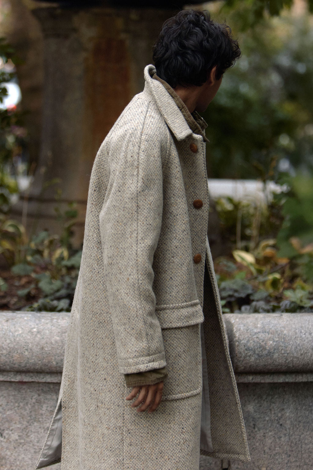 Raglan Overcoat - Warm Grey/Cream Broken Twill Tweed