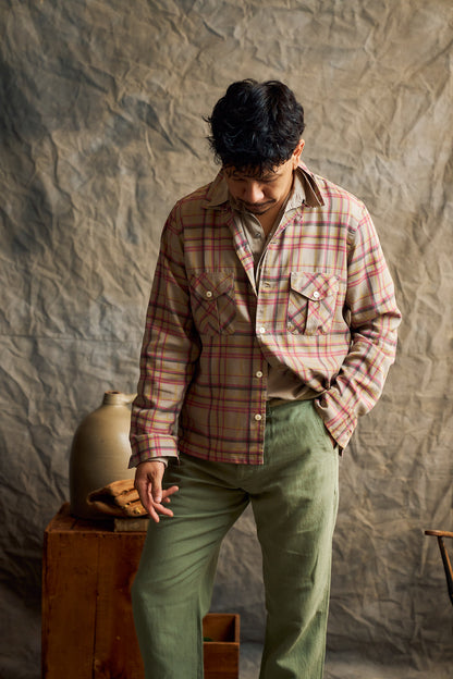 Printed Corral Plaid Tencel Patio Shirt - Nutmeg