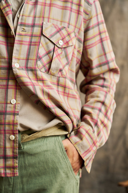Printed Corral Plaid Tencel Patio Shirt - Nutmeg