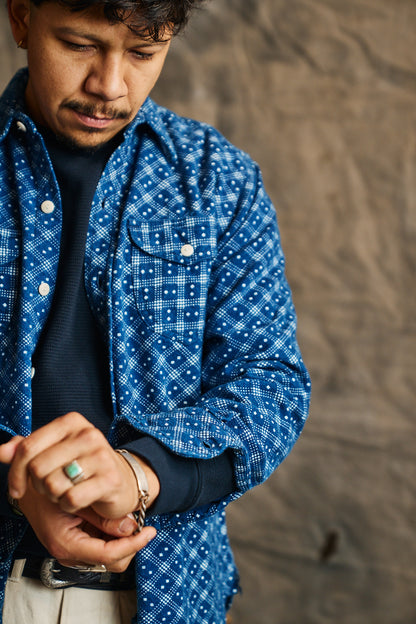 Indigo Discharge Diamond Flannel Workshirt