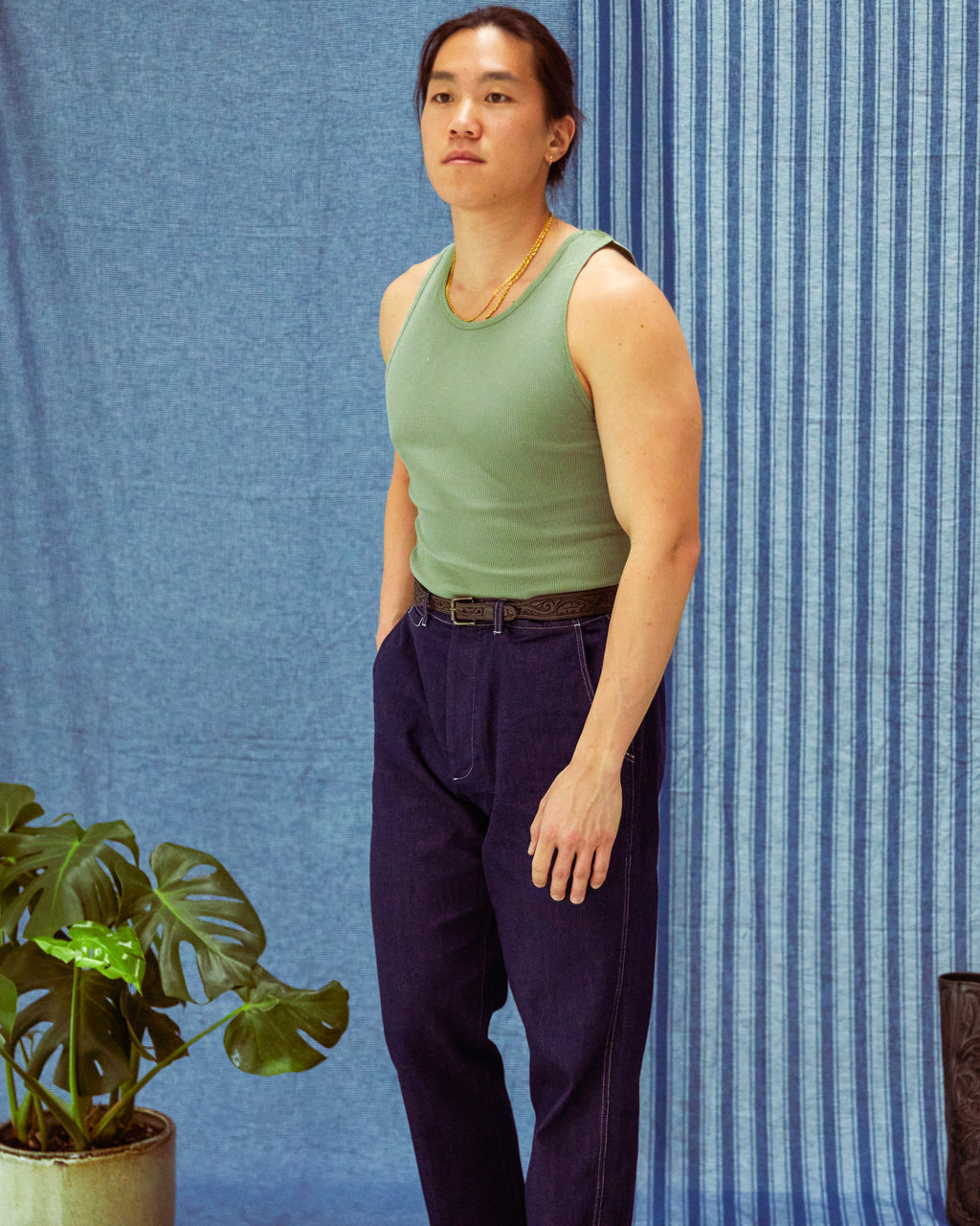 Tubular Cotton Ribbed Tank Top - Faded Olive - USA