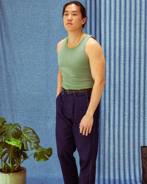 Tubular Cotton Ribbed Tank Top - Faded Olive - USA
