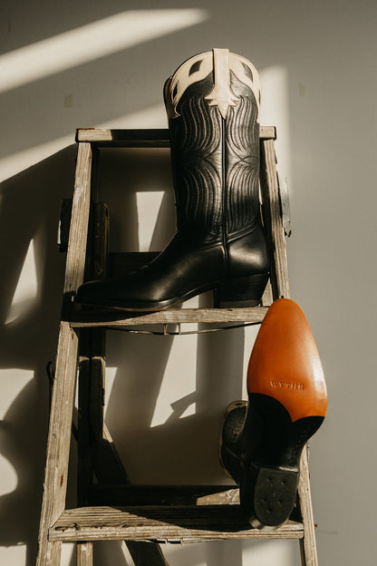 Black and Bone Horsehide Western Cowboy Boots