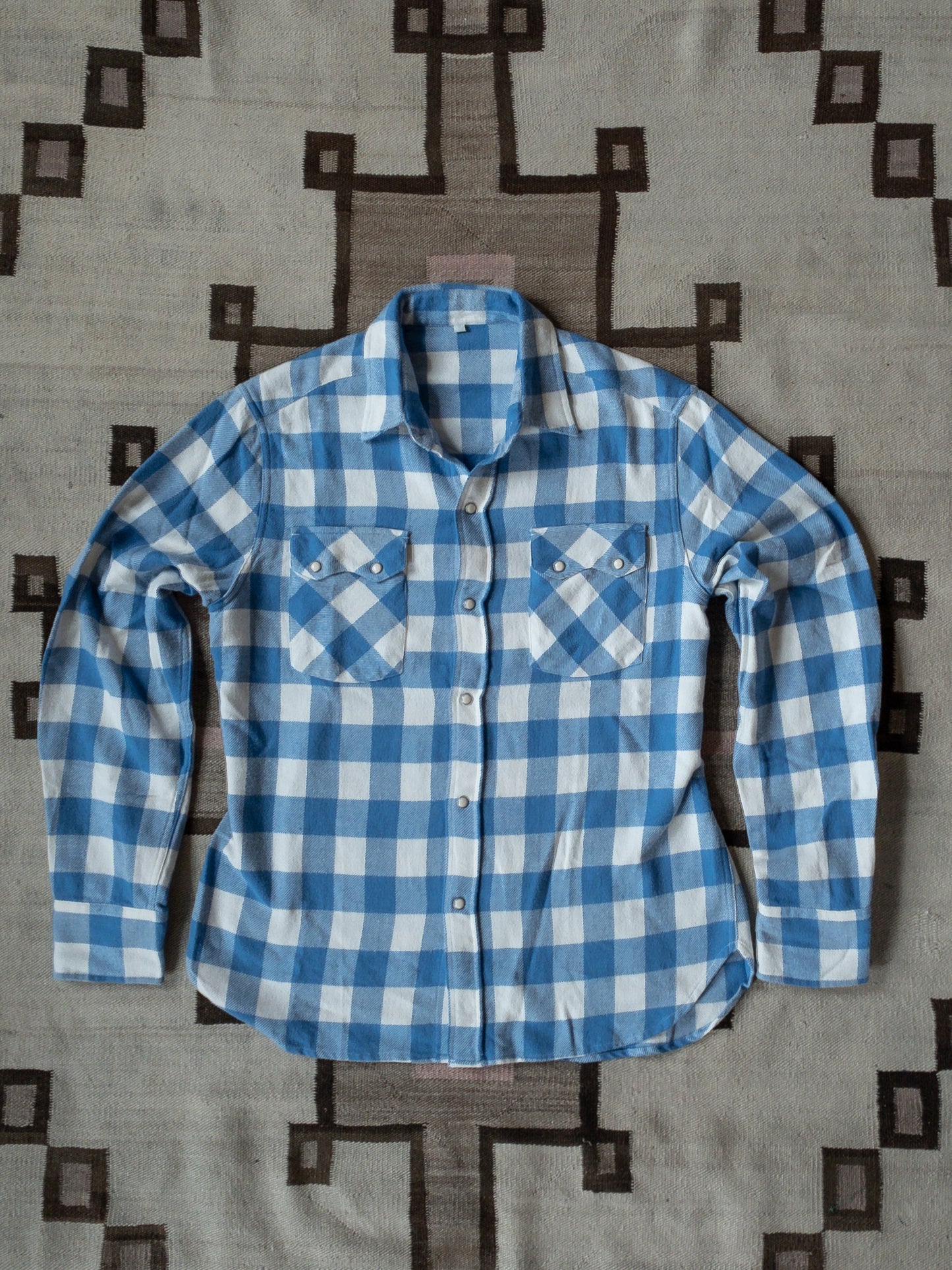 Washed Flannel Pearlsnap Shirt - Ox Blue/Cream Buffalo Plaid