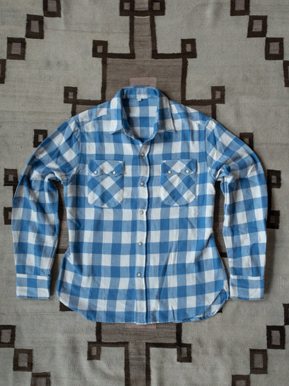 Washed Flannel Pearlsnap Shirt - Ox Blue/Cream Buffalo Plaid