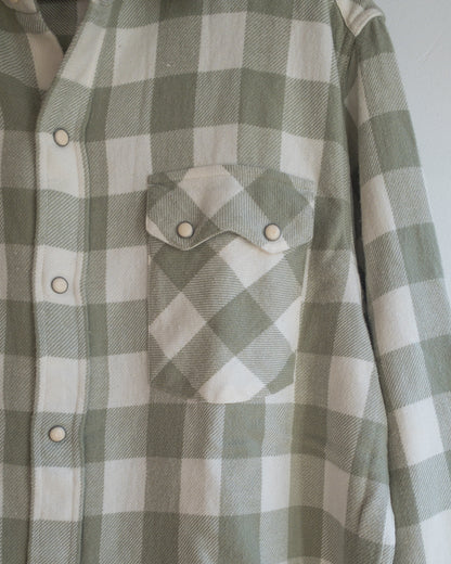Washed Flannel Pearlsnap Shirt - Sage/Cream Buffalo Plaid