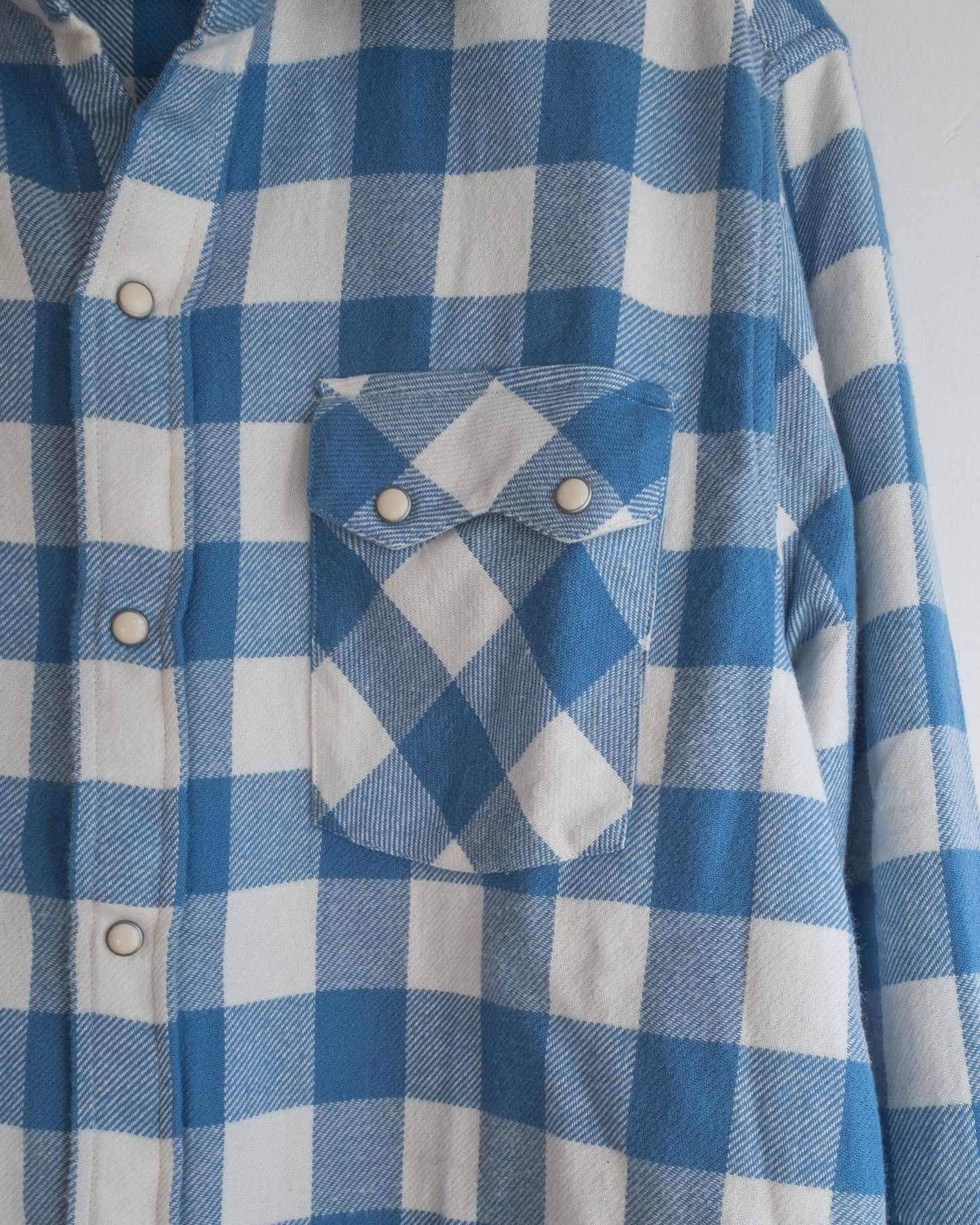 Washed Flannel Pearlsnap Shirt - Ox Blue/Cream Buffalo Plaid