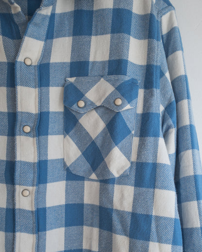 Washed Flannel Pearlsnap Shirt - Ox Blue/Cream Buffalo Plaid