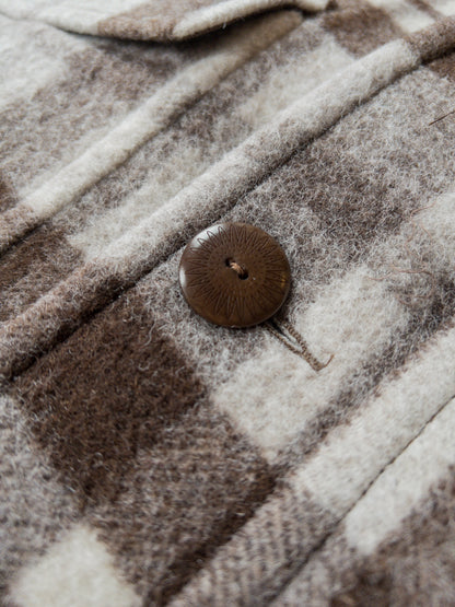 Shawl Collar Wool Overcoat - Brown/Cream Plaid Casentino