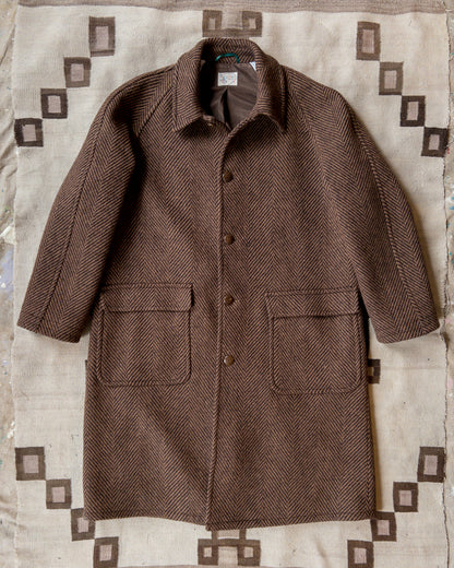 Raglan Wool Overcoat - Rust/Brown Herringbone Tweed