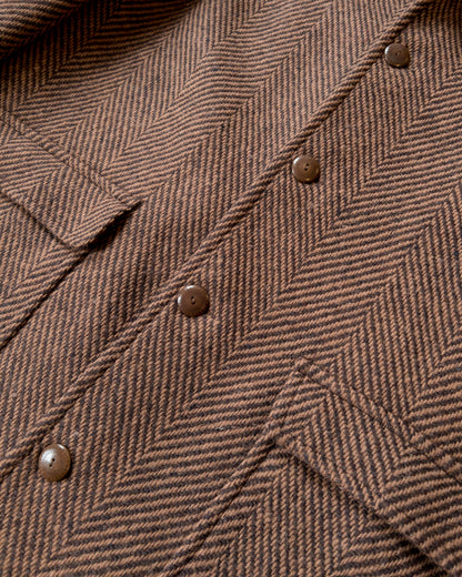 Raglan Wool Overcoat - Rust/Brown Herringbone Tweed