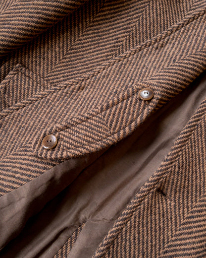 Raglan Wool Overcoat - Rust/Brown Herringbone Tweed