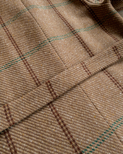 Shawl Collar Wool Overcoat - Rust and Evergreen Windowpane