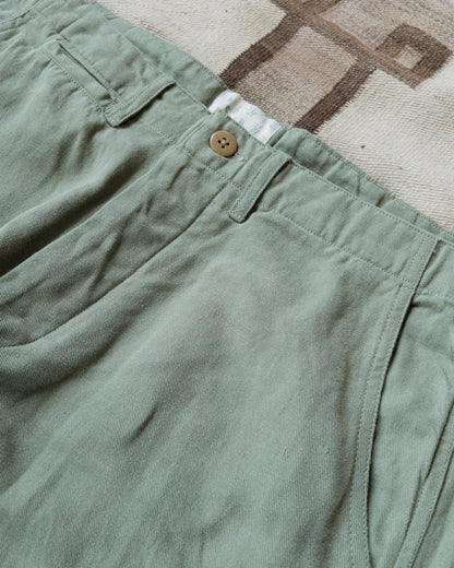 Flat Front Cotton Linen Twill Chino - Faded Olive