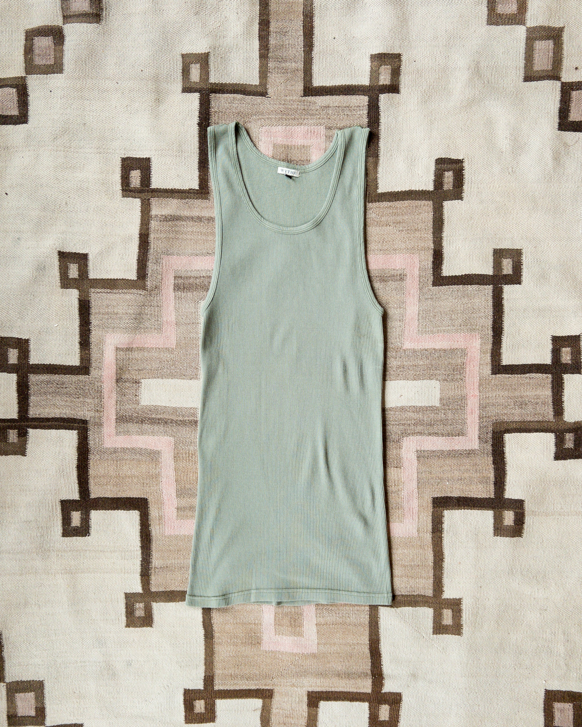 Tubular Cotton Ribbed Tank Top - Faded Olive - USA